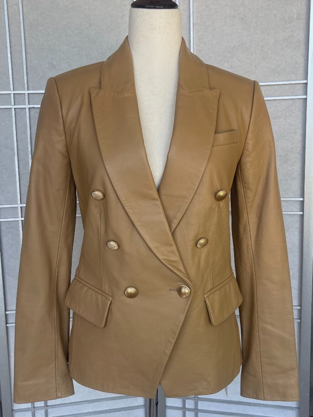 L'AGENCE Camel Leather Kenzie Blazer sz 2